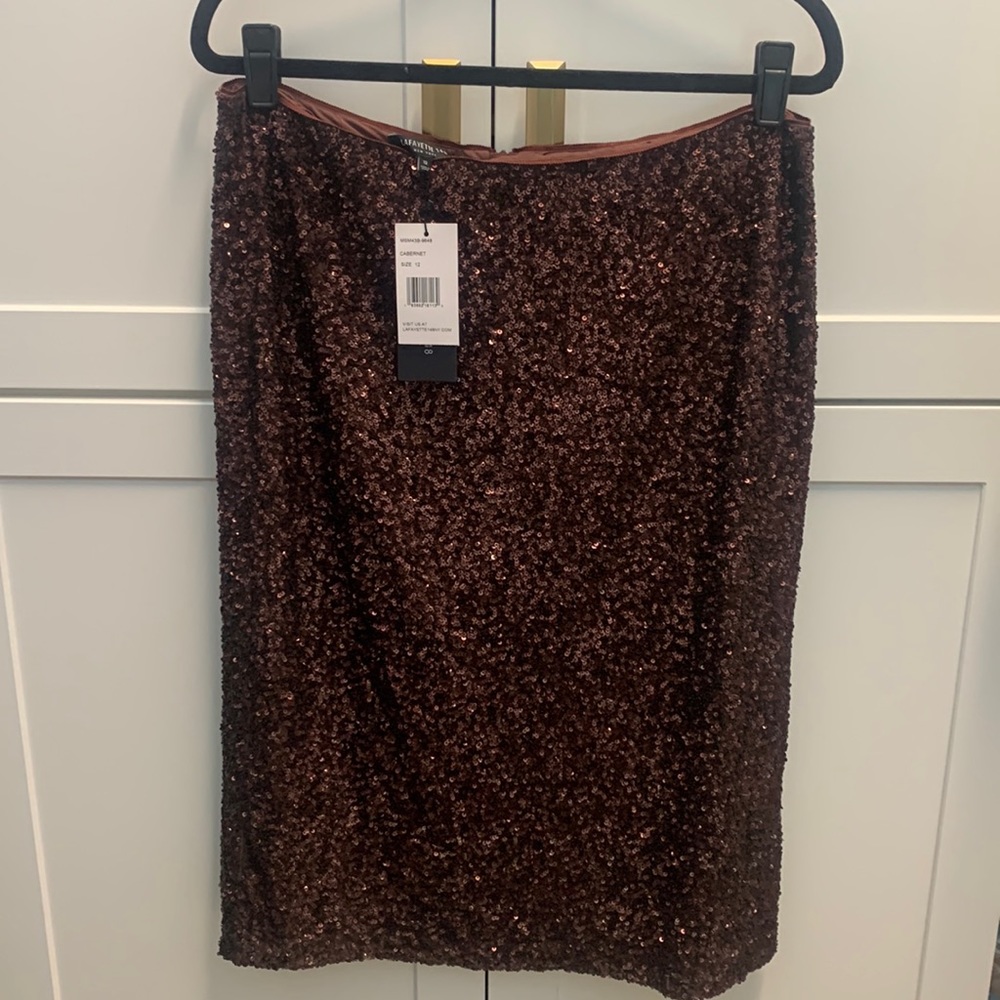 NWT Lafayette 148 size 12 deep brown sequins pencil skirt